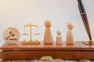 judge and scales of justice in background. Family law, court, divorce, child custody