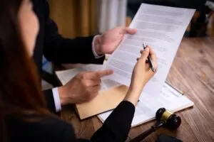 Divorce lawyers discussing over a case on paper