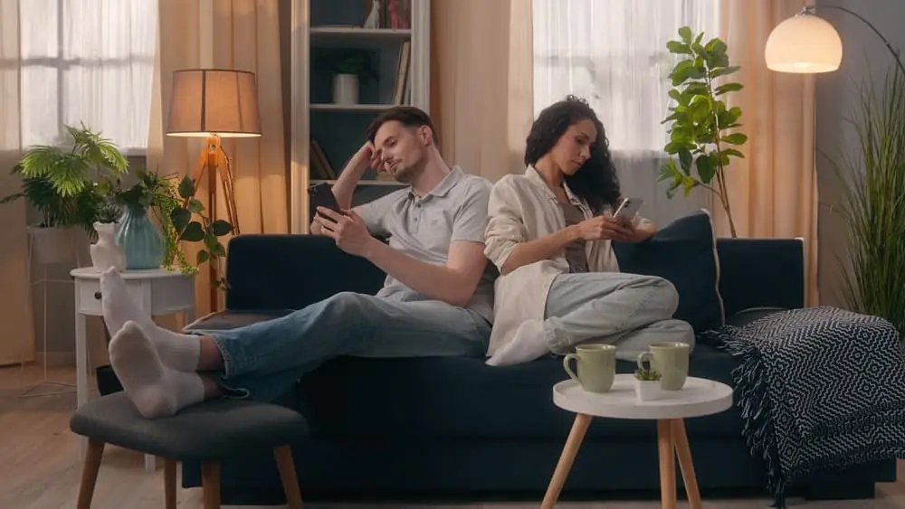 Gadget addicted family internet social media dependence addiction couple separated ignoring